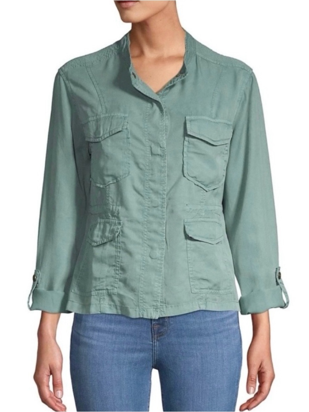 SANCTUARY Safari Utility Jacket Roll & Tab Long Sleeve Snap Front Drawstring - L